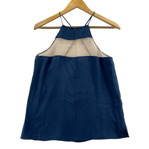 Cami NYC The High Top Cami Tank Top Size M Navy Blue Silk Cross Back Sheer Panel - Picture 2 of 8